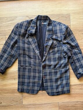 Vintage Plaid Oversized Blazer Comma Total Fashion 90s Academia Jacket